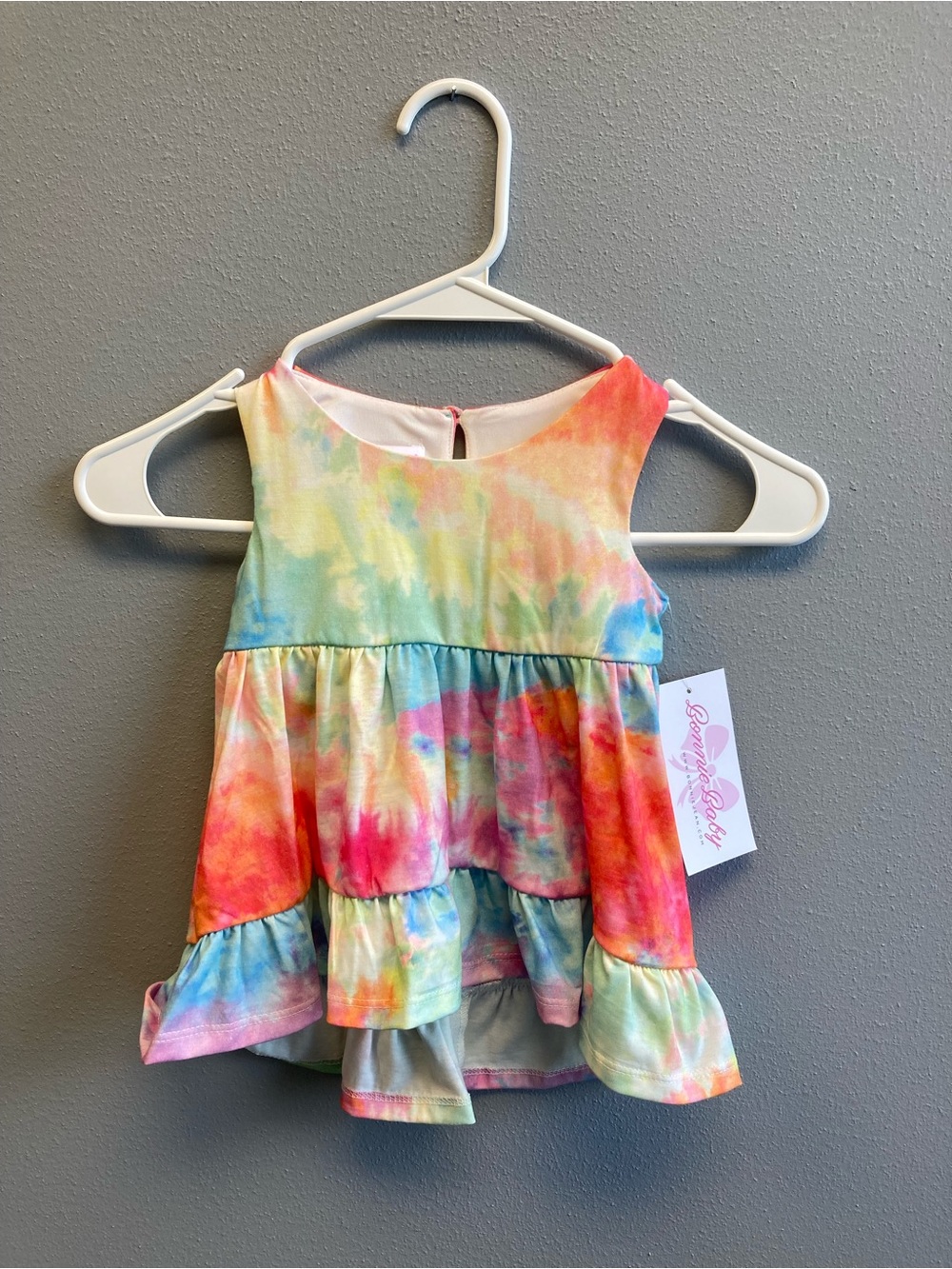 NWT Bonnie Baby Girls Tie Dye Tiered Dress, Size 24M